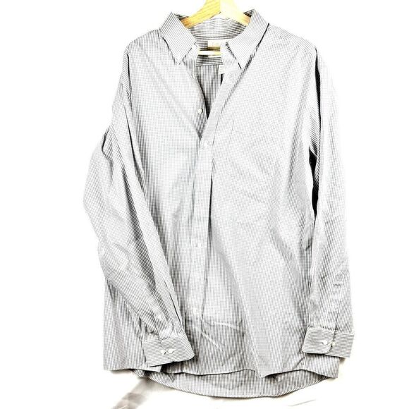 Men's Roundtree & Yorke Gold Label No-Iron Grey Gingham Dress Shirt 17 1/2 Tall - Picture 1 of 10